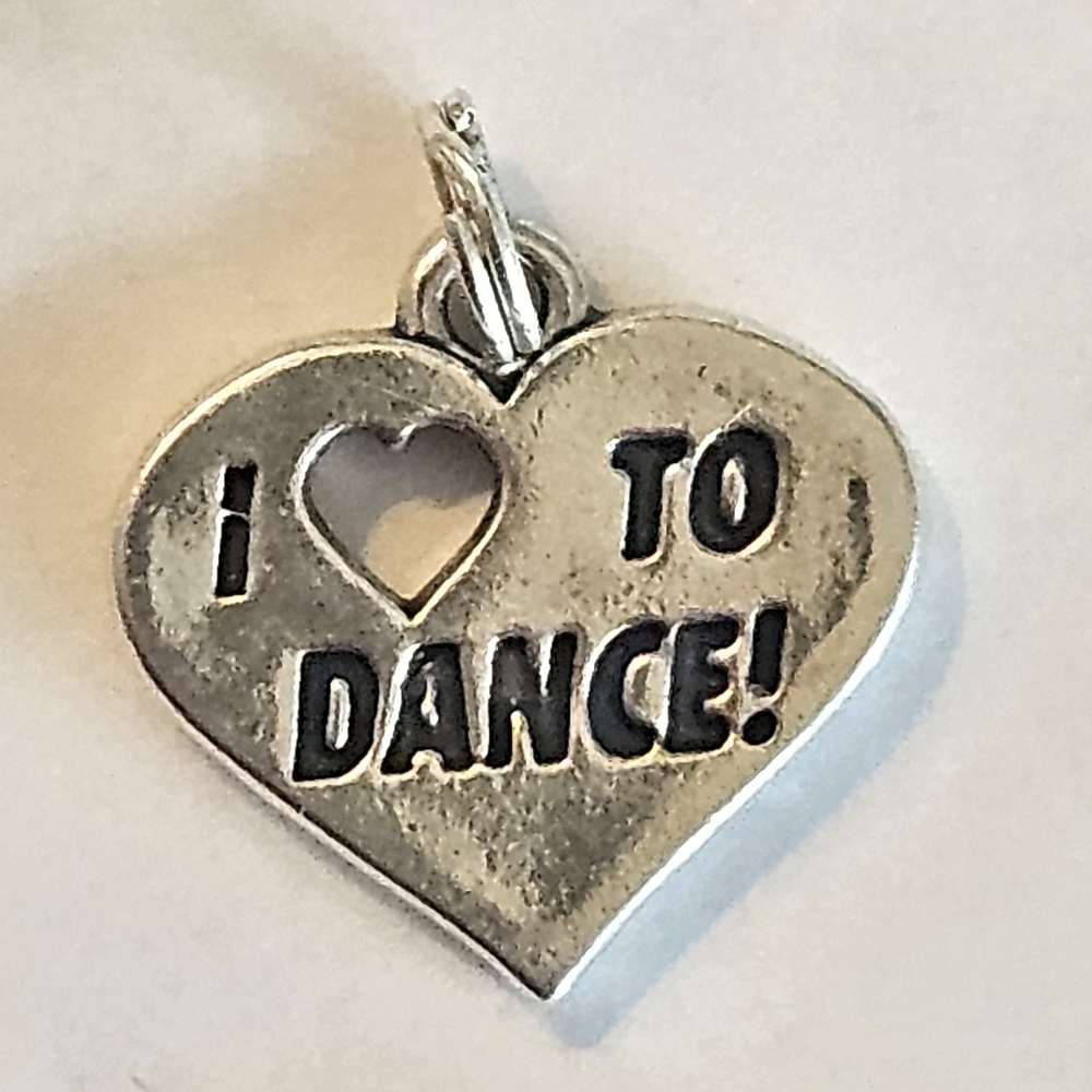 Vintage SJC Sterling Silver Heart 'I Love to Dance' Pendant Charm